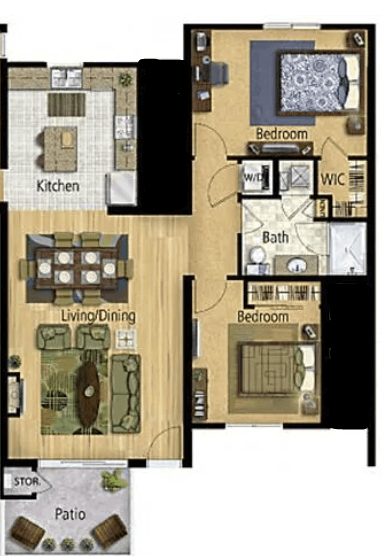 Taiko Village Floor Plan - 2 Bedroom 1 Bathroom